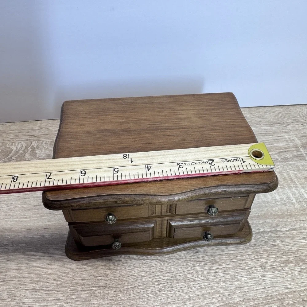 Wooden Jewelry Box Mini Chest 4 Drawer Mirror Top Trinket Storage